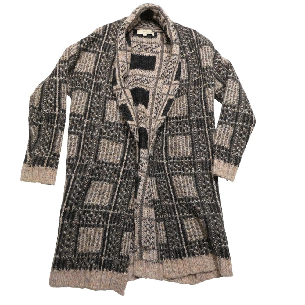 Lineamaglia Sweater Womens Medium Beige Plaid Mohair‎ Wool Long Cardigan Italy
